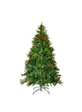 Brad artificial – 210 cm – PE/PVC – cu bobițe roșii