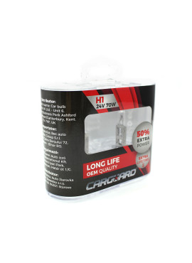 Set de 2 becuri Halogen 24V -  H1, 70W, +50% Intensitate - LONG LIFE - CARGUARD