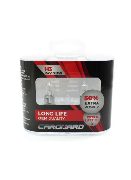 Set de 2 becuri Halogen 24V -  H3, 70W, +50% Intensitate - LONG LIFE - CARGUARD