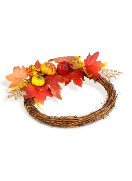 Coroniță decorativă de toamnă cu frunze, bobițe și conuri – Ø35 cm