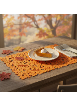 Covoraș de masă decorativ din fetru, model frunză, portocaliu – 44,5 x 28,5 cm