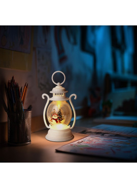 Decorațiune de Crăciun – felinar cu LED – model om de zăpadă – alb – 16,5 x 7 cm