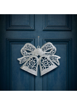 Decorațiune tip fundă – suspendabilă – argintie – 35 cm