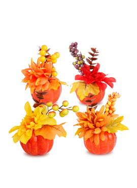 Dovleac decorativ de toamnă cu flori și bobițe – 8 x 10 cm – 4 modele