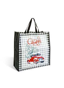 Geantă cadou decorativă – model negru cu camion roșu – 45 x 44 x 19 cm