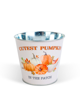 Ghiveci decorativ metalic cu model dovleac – 15 x 13,7 cm – decorațiune de toamnă