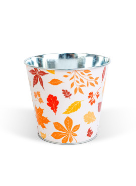 Ghiveci decorativ metalic cu model frunze – 15 x 13,7 cm – decorațiune de toamnă
