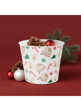 Ghiveci decorativ metalic – model căsuță din turtă dulce – Ø13 x 11 cm