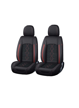 Huse auto premium 5 locuri Carguard Deluxe piele ecologică perforată și textil - negru - rosu închis