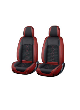 Huse auto premium 5 locuri Carguard Deluxe piele ecologică perforată și textil - roșu închis - negru