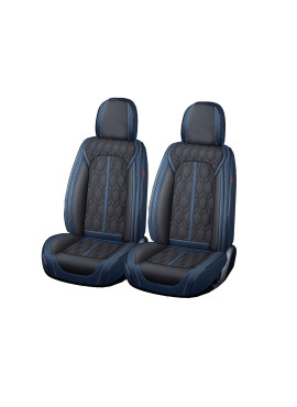 Huse auto premium 5 locuri Carguard Deluxe piele ecologică perforată - albastru inchis - negru