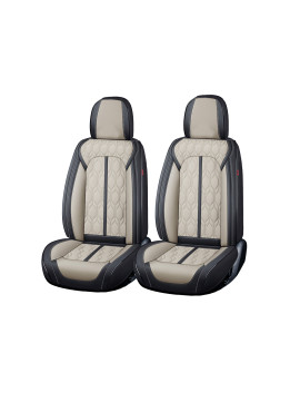 Huse auto premium 5 locuri Carguard Deluxe piele ecologică perforată - negru - crem