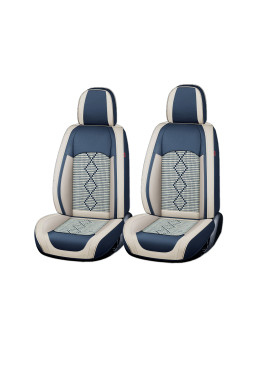 Huse auto premium 5 locuri Carguard Deluxe piele ecologică perforată și textil - albastru - alb
