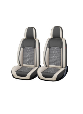 Huse auto premium 5 locuri Carguard Deluxe piele ecologică perforată și textil  - gri deschis - gri inchis