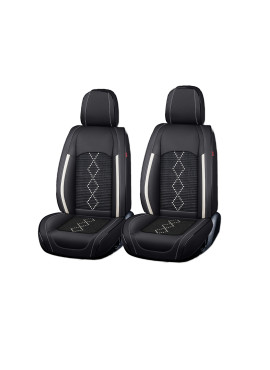 Huse auto premium 5 locuri Carguard Deluxe piele ecologică perforată și textil - negru - alb