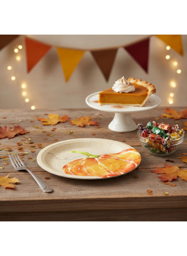 Set 12 farfurii de hârtie – model dovleac – 2 dimensiuni (230 / 180 mm)