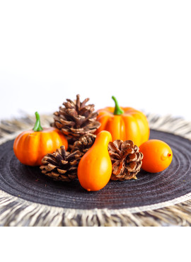 Set decorațiuni de toamnă – dovleci și conuri de pin, 9 piese, 5–7 cm